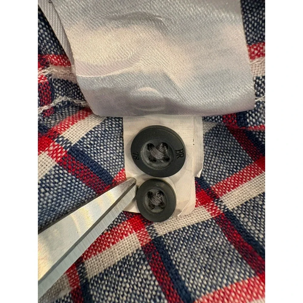 Banana Republic Men's Shirt XL 100% Linen Short Sleeve Camden Fit Red/white/blue